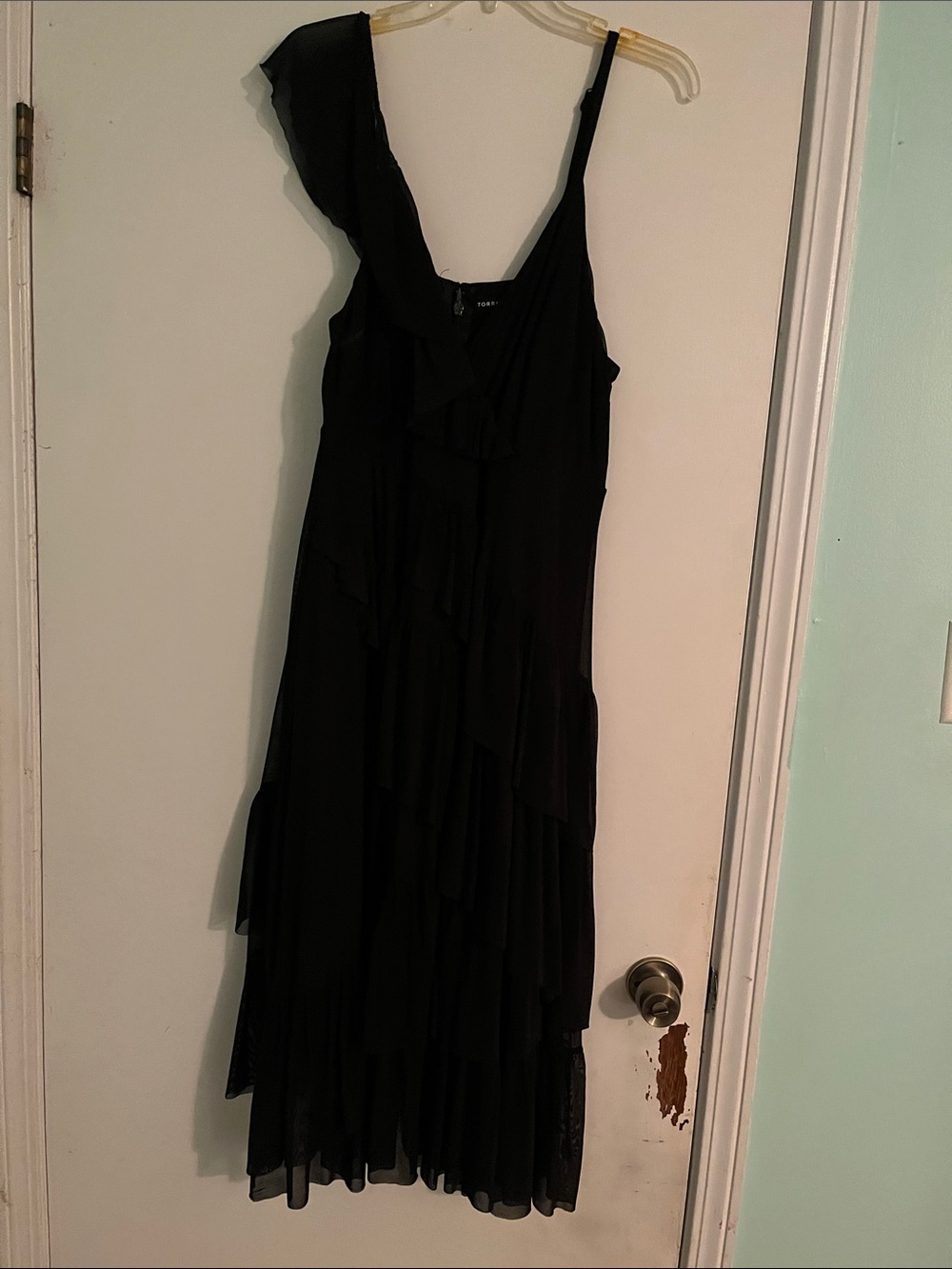 Black One-Shoulder Ruffle Tiered Dress